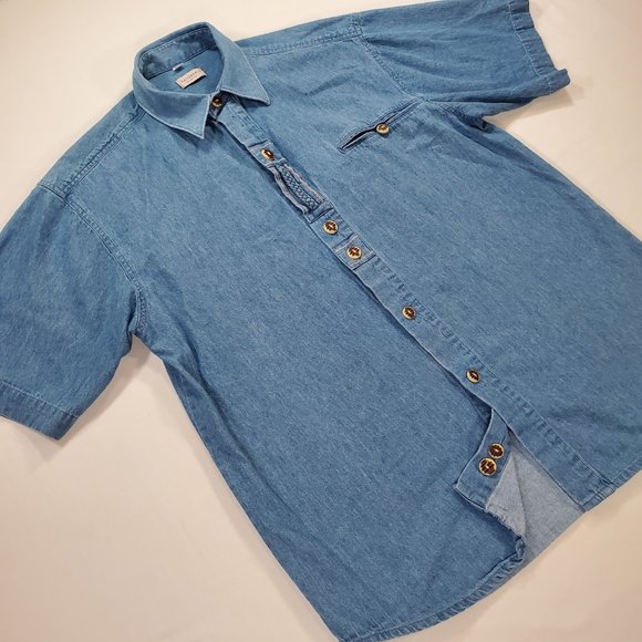 Landhaus C&A Naturally Shirt Mens Medium Blue Denim Classic Fit Button Up Casual - Picture 9 of 15